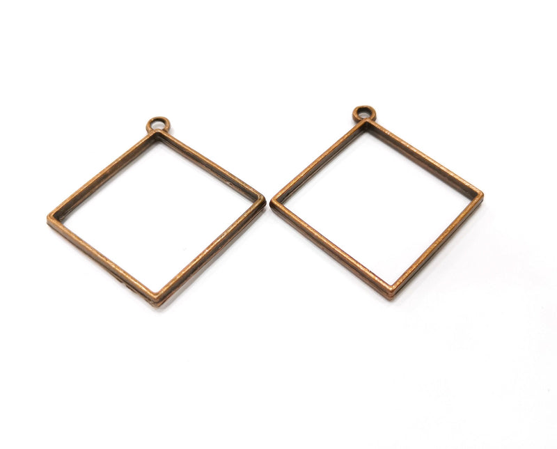 2 Square Bezel Charms Antique Copper Plated Charms (47x43mm) G19410