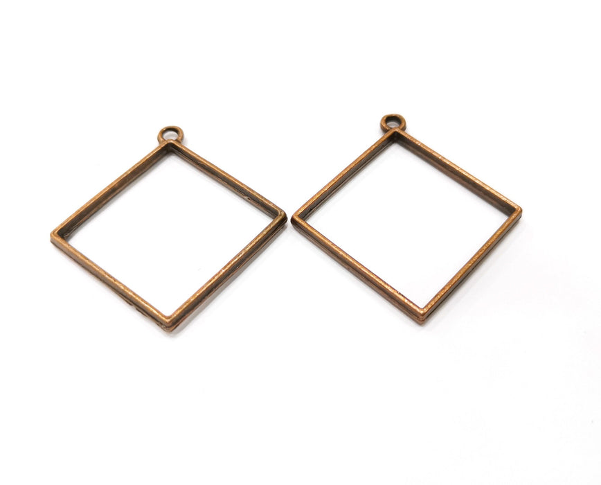 2 Square Bezel Charms Antique Copper Plated Charms (47x43mm) G19410