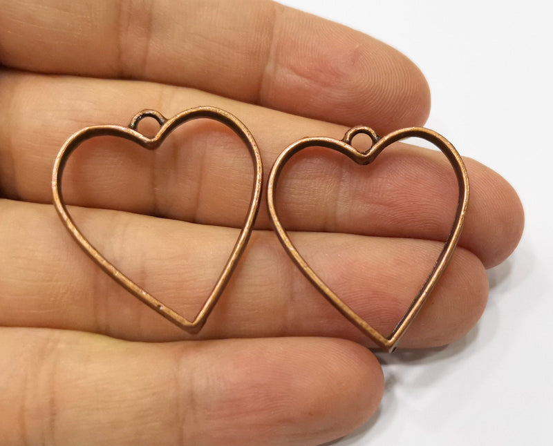 4 Heart Bezel Charms Antique Copper Plated Charms (33x29mm) G19411
