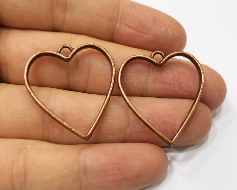 4 Heart Bezel Charms Antique Copper Plated Charms (33x29mm) G19411