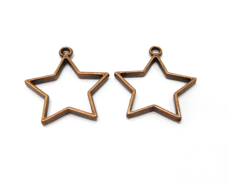 4 Star Bezel Charms Antique Copper Plated Charms (33x31mm) G19415
