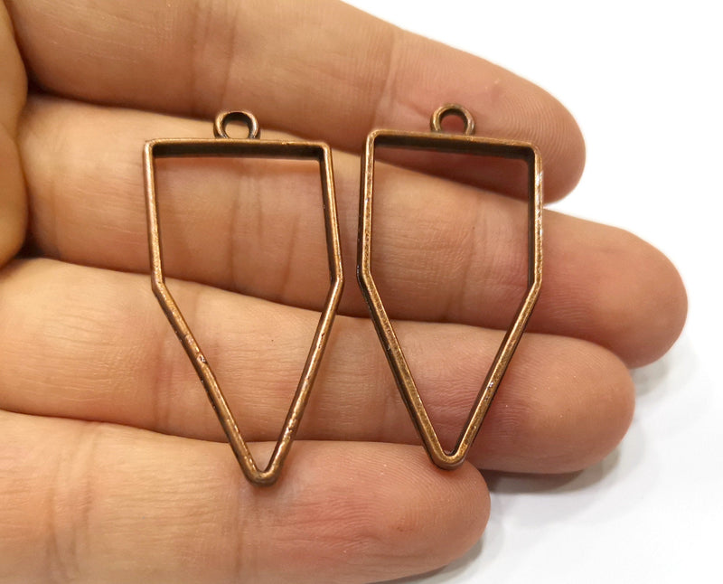 4 Copper Bezel Charms Antique Copper Plated Charms (43x21mm) G19417