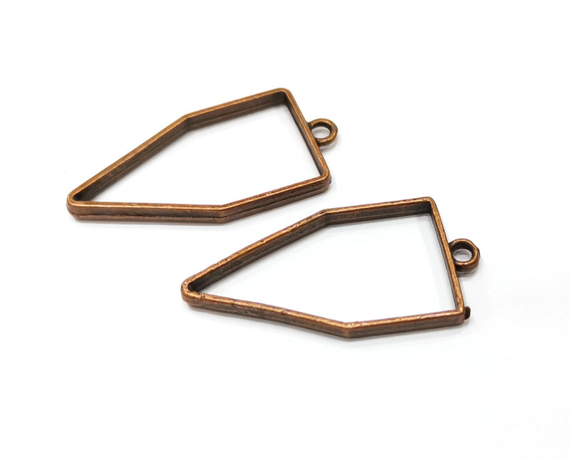 4 Copper Bezel Charms Antique Copper Plated Charms (43x21mm) G19417