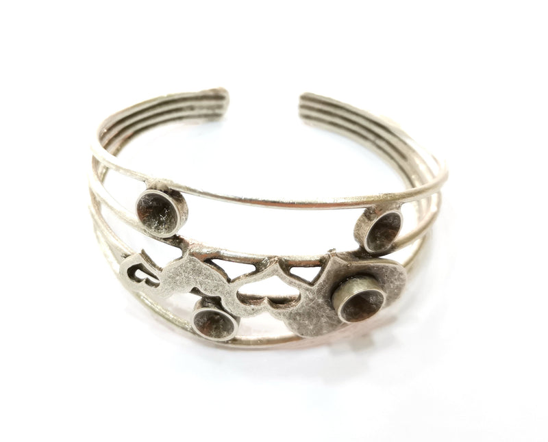 Heart Silver Bracelet Blanks Cuff Blanks Adjustable Blank Antique Silver Plated Brass ( 7mm Cone Blanks ) G19423
