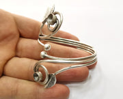 Leaf Silver Bracelet Blanks Cuff Blanks Adjustable Blank Antique Silver Plated Brass ( 7mm Cone Blanks ) G19424