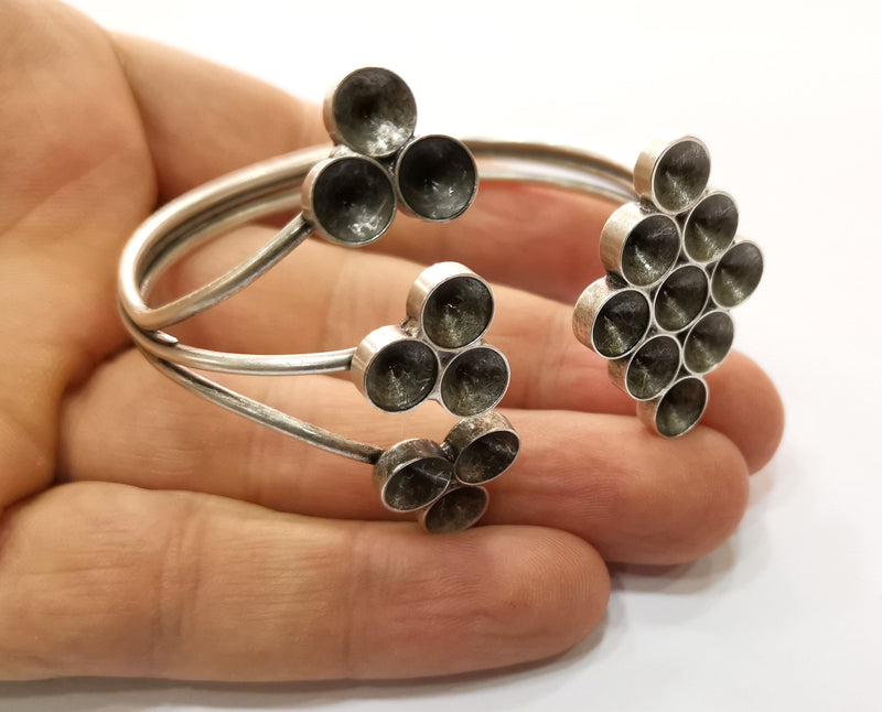 Silver Bracelet Blanks Cuff Blanks Adjustable Blank Antique Silver Plated Brass ( 7mm Cone Blanks ) G19426
