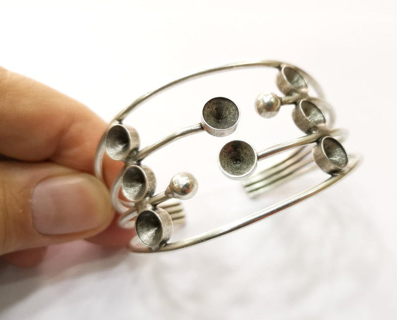 Silver Bracelet Blanks Cuff Blanks Adjustable Blank Antique Silver Plated Brass ( 7mm Cone Blanks ) G19427
