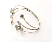 Flower Silver Bracelet Blanks Cuff Blanks Adjustable Blank Antique Silver Plated Brass ( 7mm Cone Blanks ) G19428
