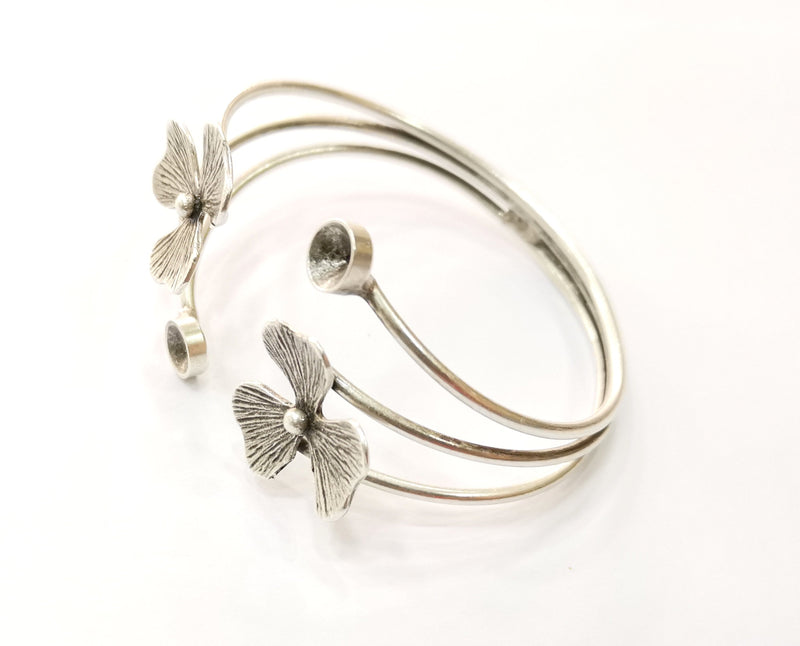 Flower Silver Bracelet Blanks Cuff Blanks Adjustable Blank Antique Silver Plated Brass ( 7mm Cone Blanks ) G19428