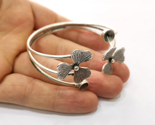 Flower Silver Bracelet Blanks Cuff Blanks Adjustable Blank Antique Silver Plated Brass ( 7mm Cone Blanks ) G19428