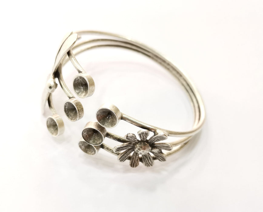 Dragonfly Flower Silver Bracelet Blanks Cuff Blanks Adjustable Blank Antique Silver Plated Brass ( 7mm Cone Blanks ) G19706