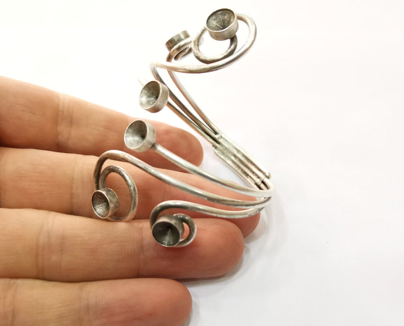 Silver Bracelet Blanks Cuff Blanks Adjustable Blank Antique Silver Plated Brass ( 7mm Cone Blanks ) G19430