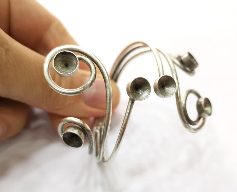 Silver Bracelet Blanks Cuff Blanks Adjustable Blank Antique Silver Plated Brass ( 7mm Cone Blanks ) G19430