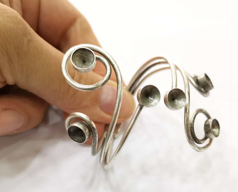 Silver Bracelet Blanks Cuff Blanks Adjustable Blank Antique Silver Plated Brass ( 7mm Cone Blanks ) G19430