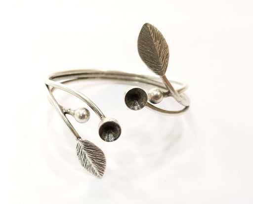 Leaf Silver Bracelet Blanks Cuff Blanks Adjustable Blank Antique Silver Plated Brass ( 7mm Cone Blanks ) G19431