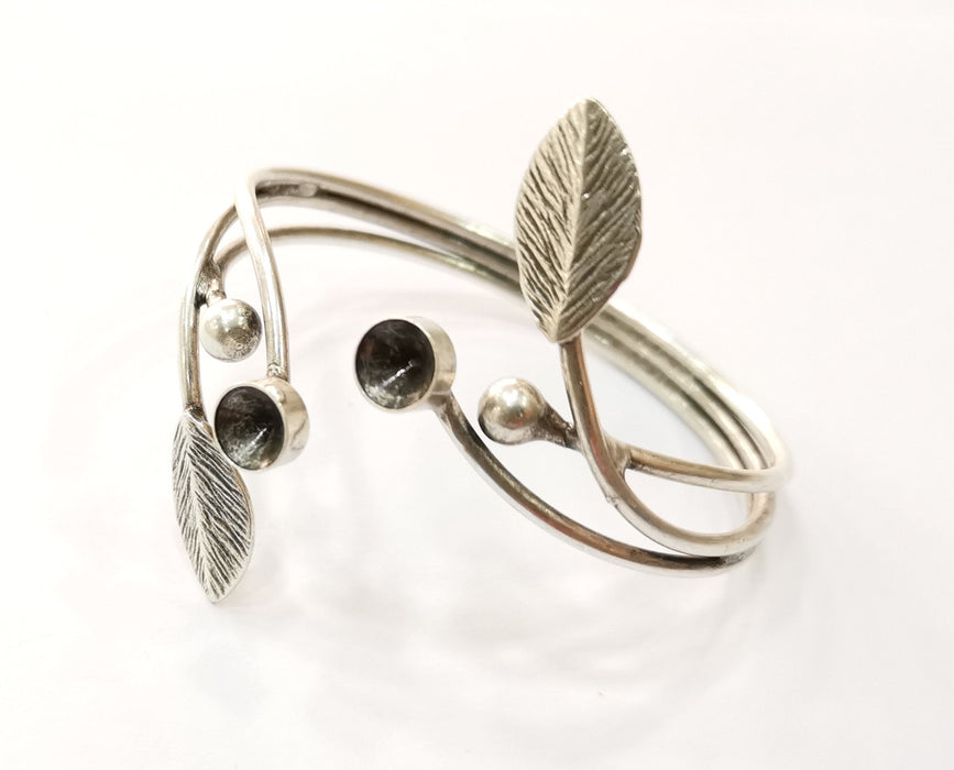 Leaf Silver Bracelet Blanks Cuff Blanks Adjustable Blank Antique Silver Plated Brass ( 7mm Cone Blanks ) G19431