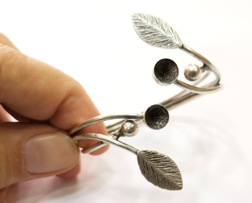 Leaf Silver Bracelet Blanks Cuff Blanks Adjustable Blank Antique Silver Plated Brass ( 7mm Cone Blanks ) G19431