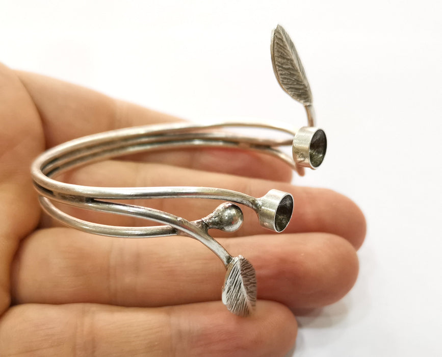 Leaf Silver Bracelet Blanks Cuff Blanks Adjustable Blank Antique Silver Plated Brass ( 7mm Cone Blanks ) G19431