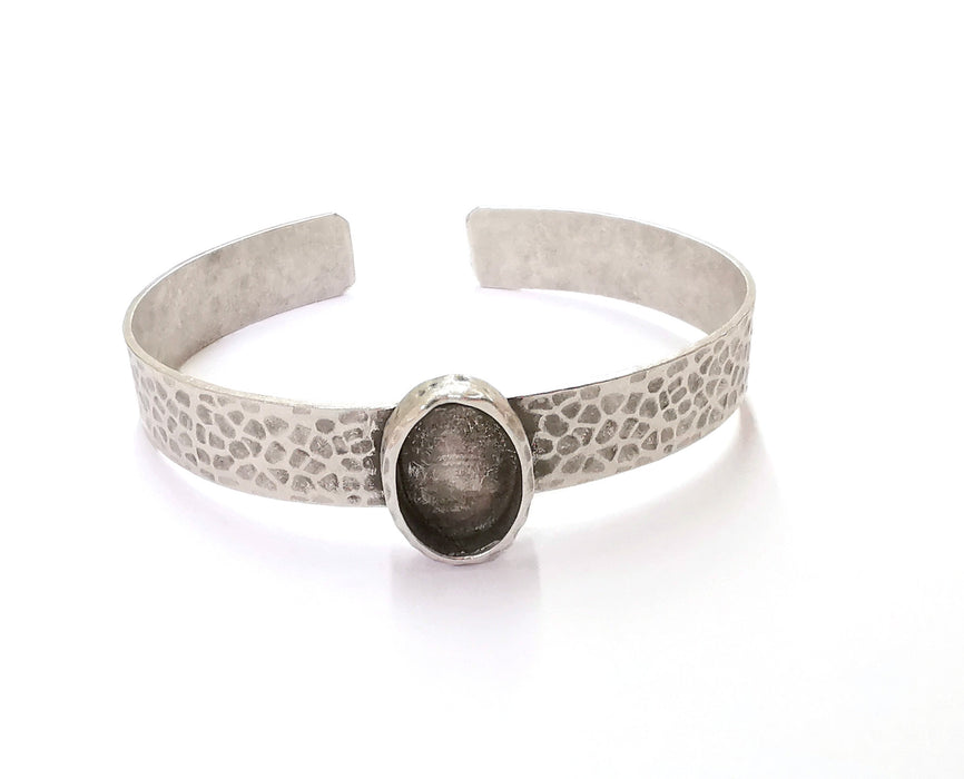 Bracelet Blank Resin Bangle Dry Flower inlay Blank Cuff Bezel Glass Cabochon Base Textured Adjustable Antique Silver (14x10mm ) G19858