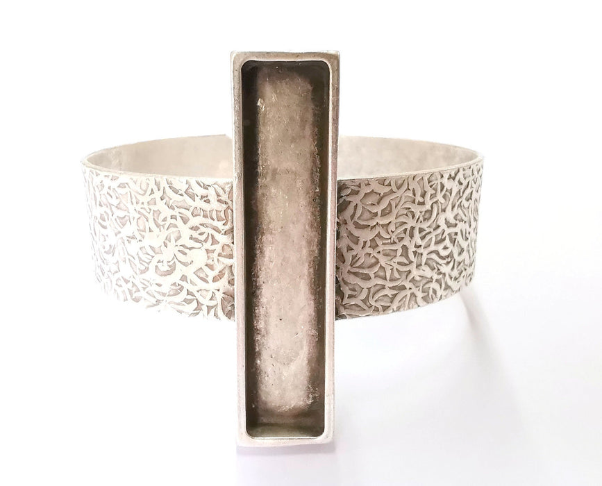 Bracelet Blank Resin Bangle Dry Flower inlay Blank Cuff Bezel Glass Cabochon Base Textured Adjustable Antique Silver (50x10mm ) G19859