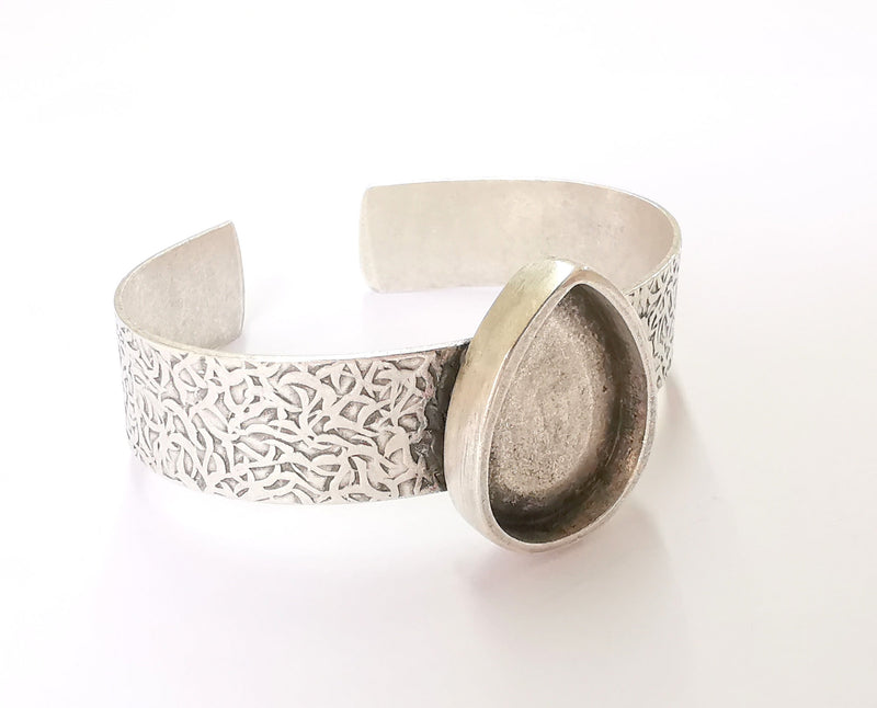 Bracelet Blank Resin Bangle Dry Flower inlay Blank Cuff Bezel Glass Cabochon Base Textured Adjustable Antique Silver (25x18mm ) G19860