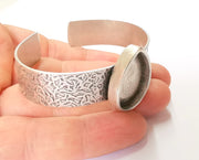 Bracelet Blank Resin Bangle Dry Flower inlay Blank Cuff Bezel Glass Cabochon Base Textured Adjustable Antique Silver (25x18mm ) G19860