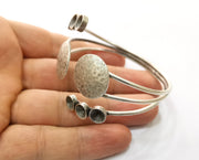 Hammered Silver Bracelet Blanks Cuff Blanks Adjustable Blank Antique Silver Plated Brass ( 7mm Cone Blanks ) G19431