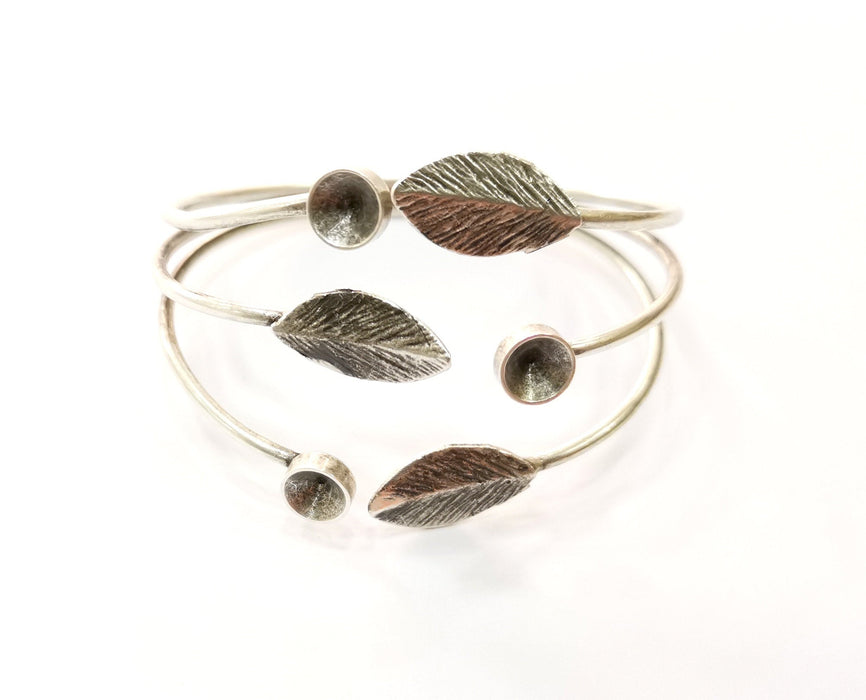 Leaf Silver Bracelet Blanks Cuff Blanks Adjustable Blank Antique Silver Plated Brass ( 7mm Cone Blanks ) G19433