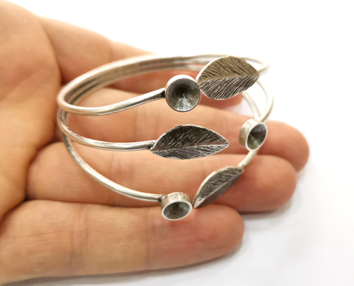 Leaf Silver Bracelet Blanks Cuff Blanks Adjustable Blank Antique Silver Plated Brass ( 7mm Cone Blanks ) G19433