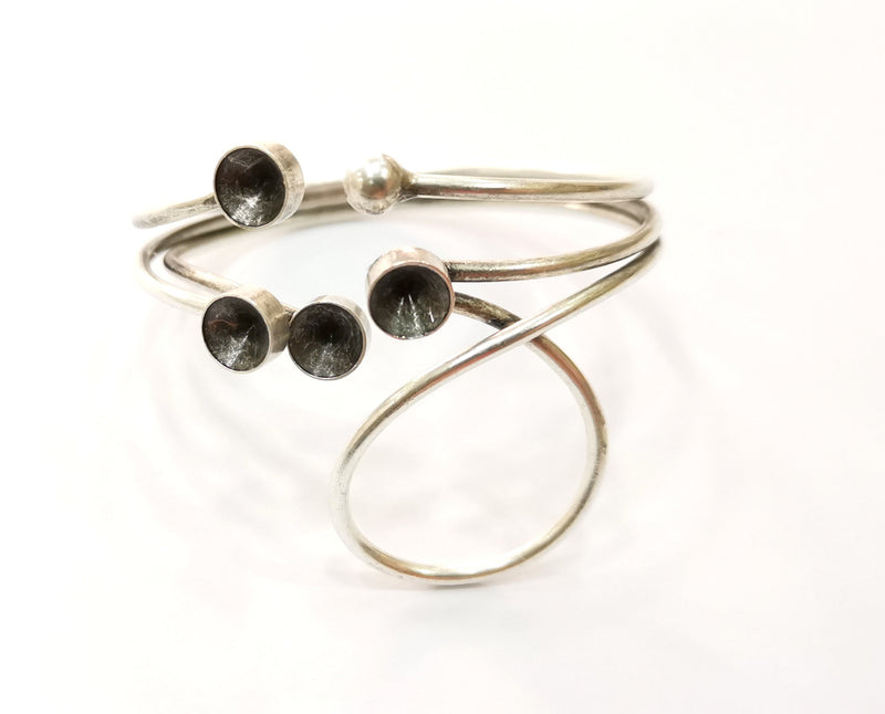 Silver Bracelet Blanks Cuff Blanks Adjustable Blank Antique Silver Plated Brass ( 7mm Cone Blanks ) G19437