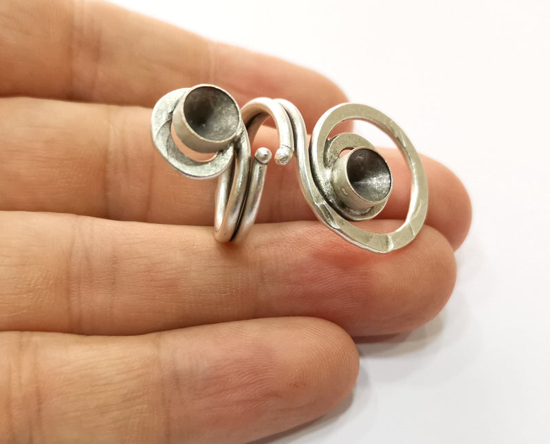 Ring Blank Setting Ring Base Bezel inlay Ring Backs Glass Cabochon Mounting Adjustable Antique Silver Plated Ring (7mm Cone Blanks ) G19438