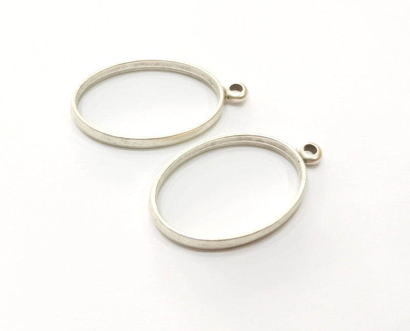 4 Oval Bezel Charms Antique Silver Plated Charms (39x23mm) G19439