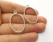 4 Oval Bezel Charms Antique Silver Plated Charms (39x23mm) G19439