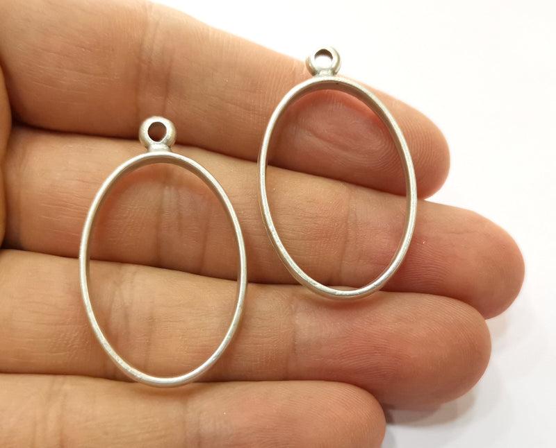 4 Oval Bezel Charms Antique Silver Plated Charms (39x23mm) G19439
