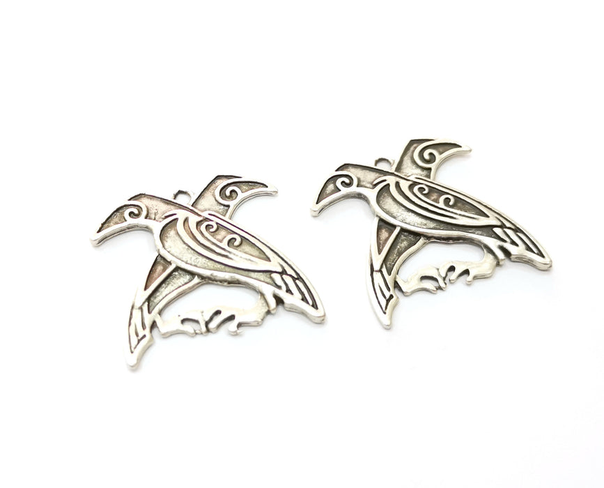 2 Bird Charms Antique Silver Plated Charms (34x32mm) G19442