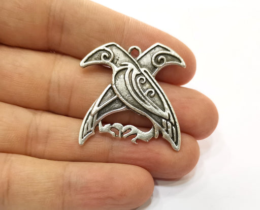 2 Bird Charms Antique Silver Plated Charms (34x32mm) G19442