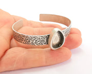 Bracelet Blank Resin Bangle Dry Flower inlay Blank Cuff Bezel Glass Cabochon Base Textured Adjustable Antique Silver (18x13mm ) G19849