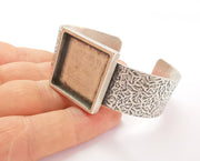 Bracelet Blank Resin Bangle Dry Flower inlay Blank Cuff Bezel Glass Cabochon Base Textured Adjustable Antique Silver (25x25mm ) G19851