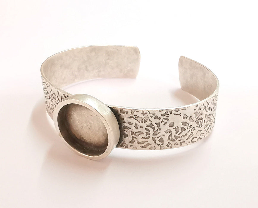 Bracelet Blank Resin Bangle Dry Flower inlay Blank Cuff Bezel Glass Cabochon Base Textured Adjustable Antique Silver (18mm ) G19867