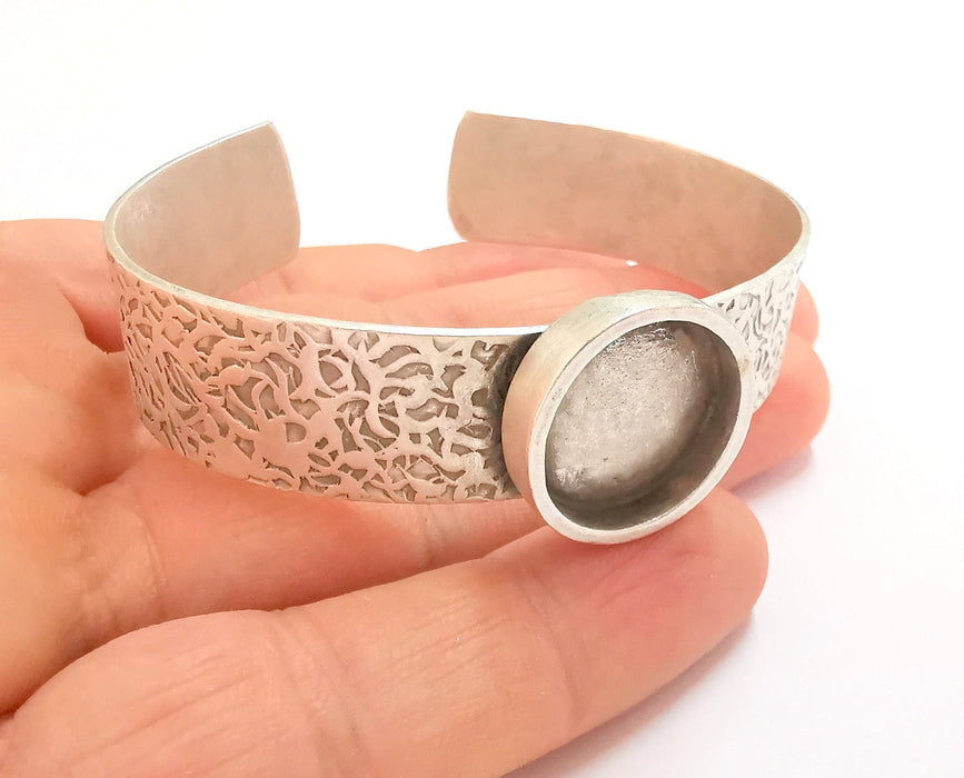 Bracelet Blank Resin Bangle Dry Flower inlay Blank Cuff Bezel Glass Cabochon Base Textured Adjustable Antique Silver (18mm ) G19867