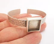 Bracelet Blank Resin Bangle Dry Flower inlay Blank Cuff Bezel Glass Cabochon Base Textured Adjustable Antique Silver (16x16mm ) G19868