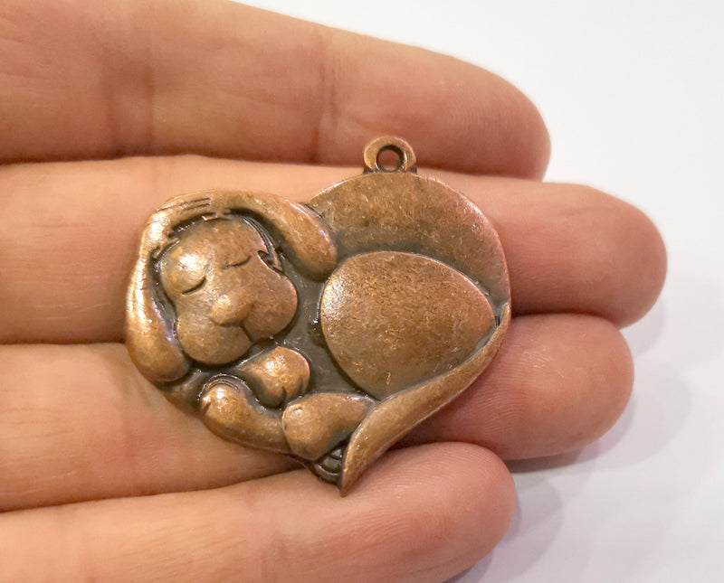 2 Dog Charms Antique Copper Plated Charms (37x40mm)  G19453