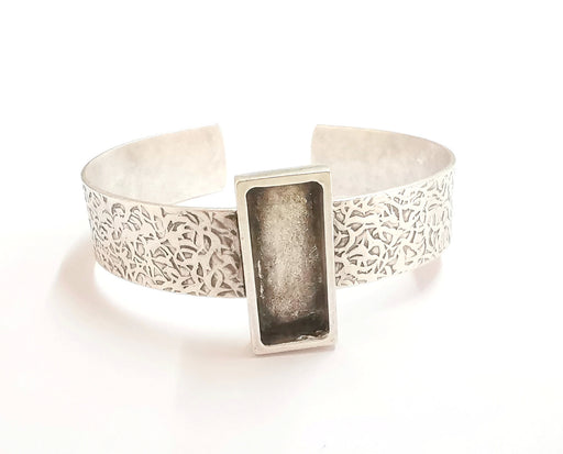 Bracelet Blank Resin Bangle Dry Flower inlay Blank Cuff Bezel Glass Cabochon Base Textured Adjustable Antique Silver (25x10mm ) G19869