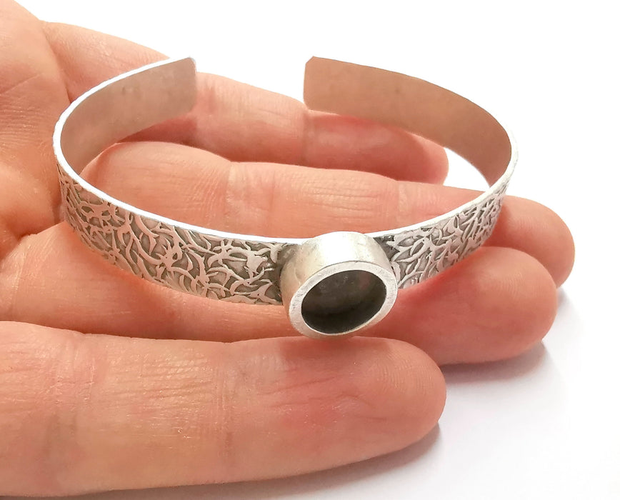 Bracelet Blank Resin Bangle Dry Flower inlay Blank Cuff Bezel Glass Cabochon Base Textured Adjustable Antique Silver (10mm ) G19871