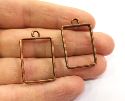 4 Rectangle Bezel Charms Antique Copper Plated Charms (33x20mm) G19459