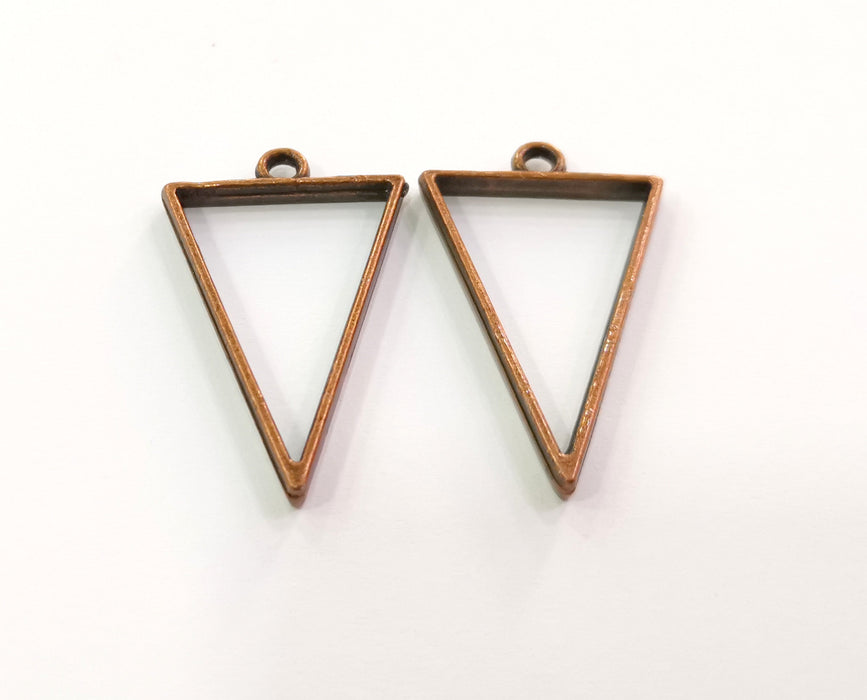 4 Triangle Bezel Charms Antique Copper Plated Charms (38x24mm) G19782