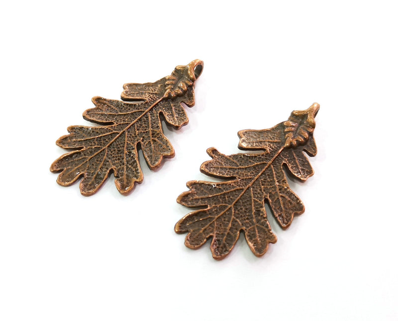 2 Leaf Charms Antique Copper Plated Charms Double sided (47x26mm) G19474