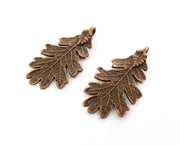 2 Leaf Charms Antique Copper Plated Charms Double sided (47x26mm) G19474