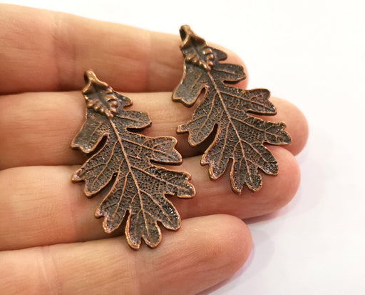2 Leaf Charms Antique Copper Plated Charms Double sided (47x26mm) G19474