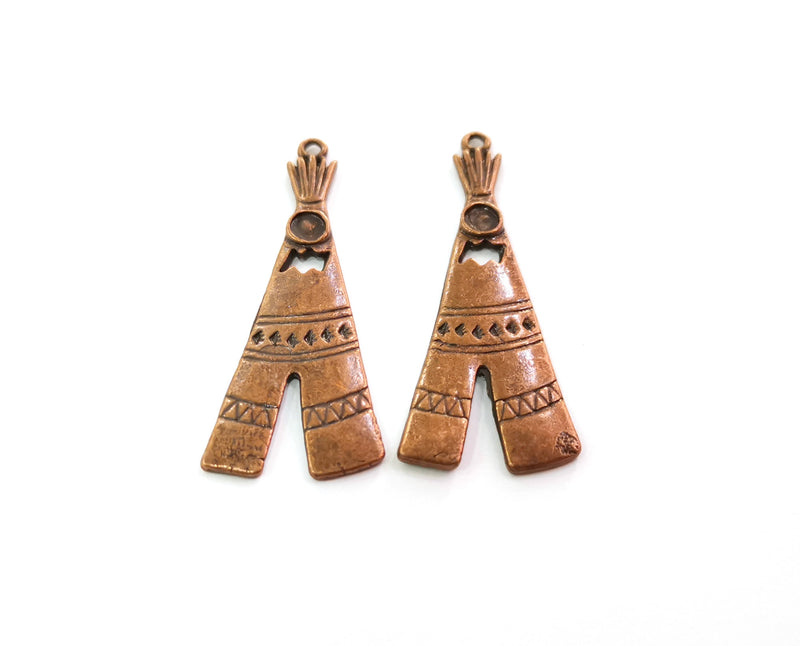 2 Copper Tepee Charms Antique Copper Plated Charms (51x21mm)  G19476